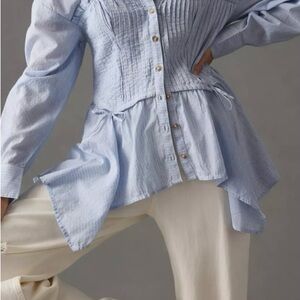 Pilcro Anthropologie Blue Coset Button-down Women's Blouse Size XL